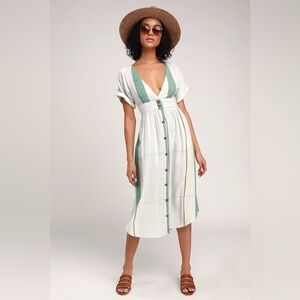 O’Neill Reid Light Blue Multi Stripe Button-Up Midi Dress, Size S